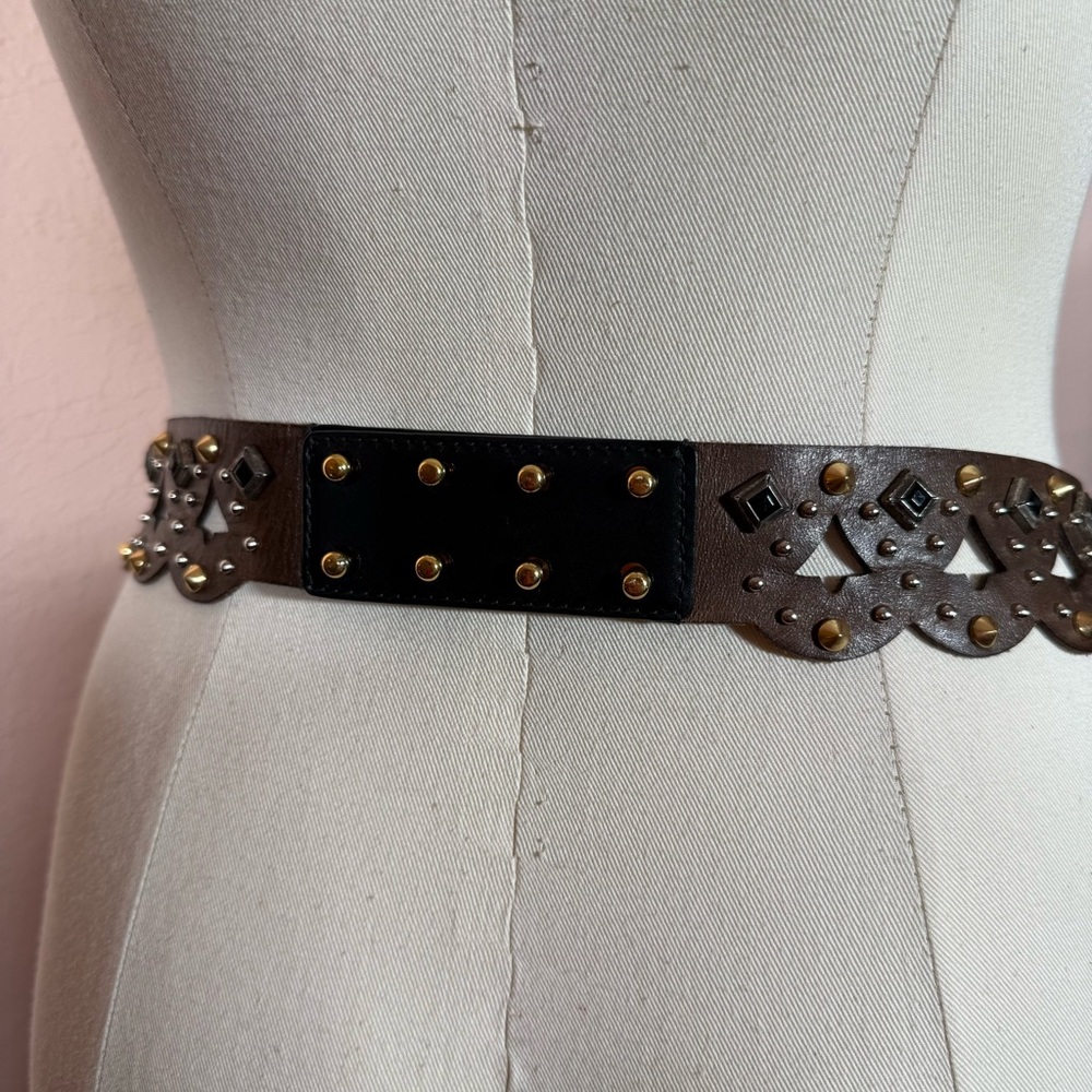 Etro Milano Brown Leather Metal Studded bikercore belt size 31 to 33 - Picture 14 of 17
